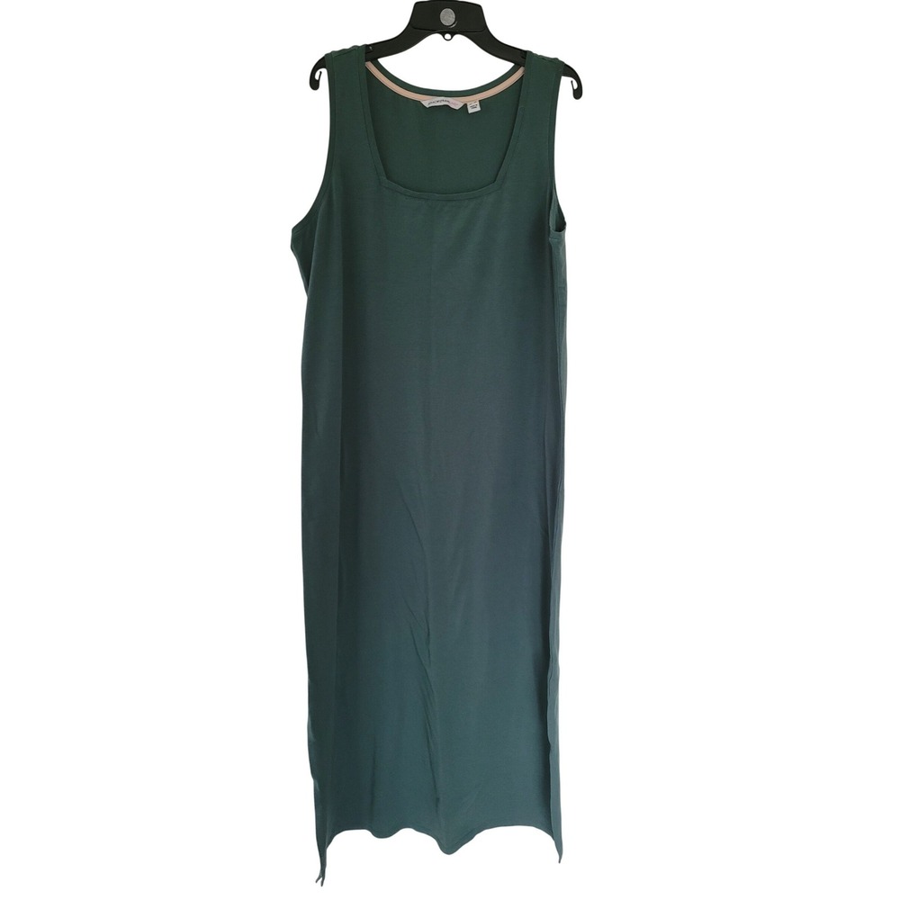 Isaac Mizrahi Live! Sleeveless Maxi Dress Green Square‎ Neck Side Slits XL #C